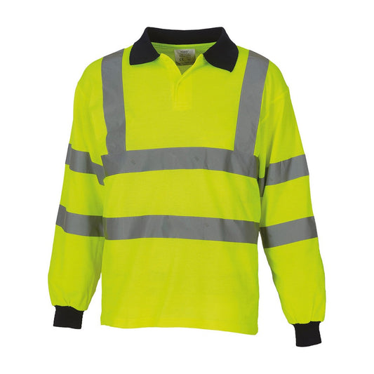 Yellow - Front - Yoko Unisex Adult Long-Sleeved Hi-Vis Polo Shirt
