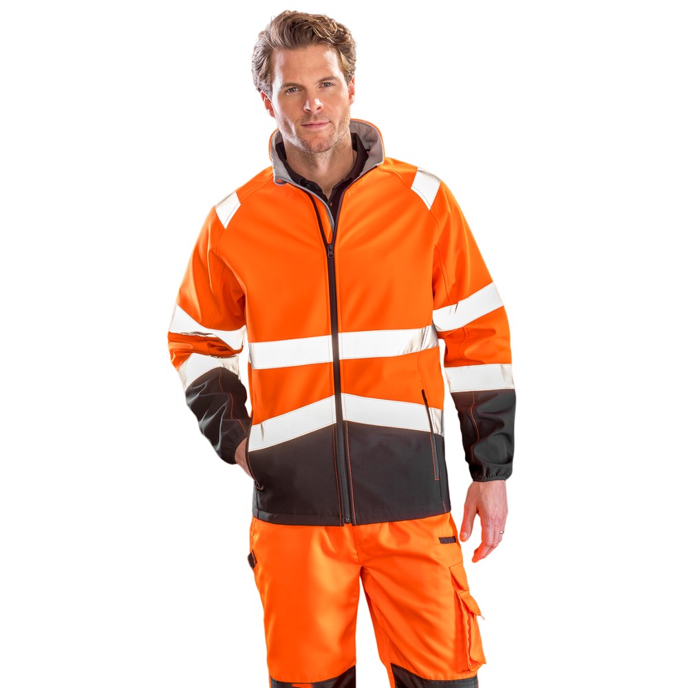 Fluorescent Orange-Black - Side - SAFE-GUARD by Result Mens Printable Safety Soft Shell Jacket