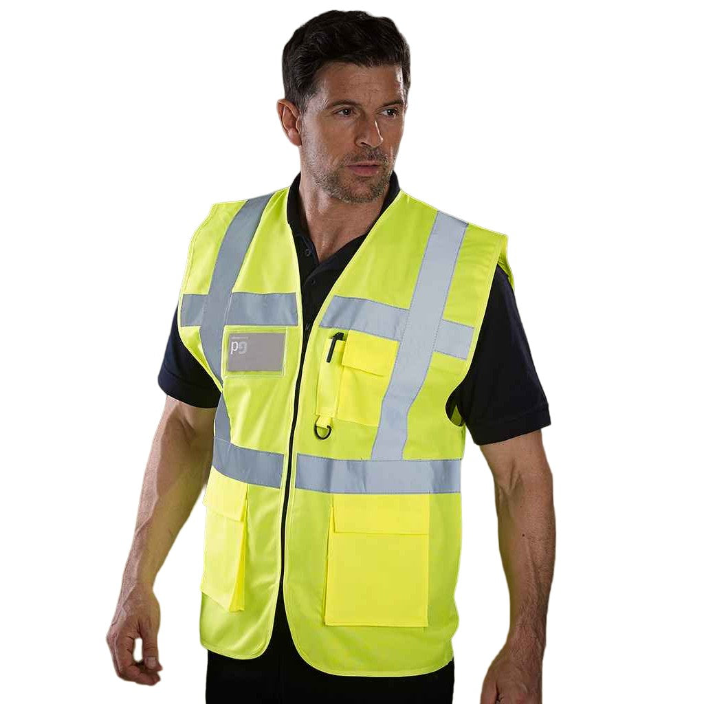 Yellow - Side - Yoko Unisex Adult Executive Hi-Vis Safety Waistcoat