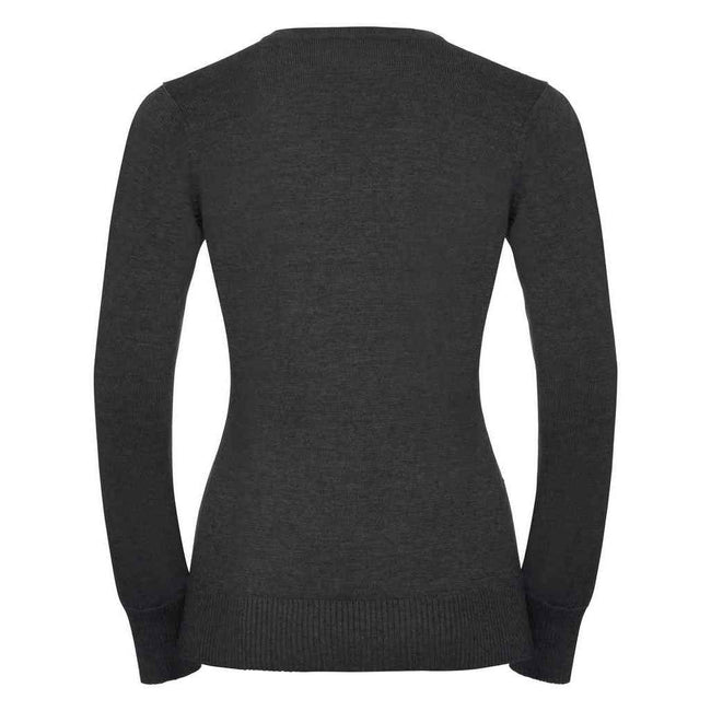 Charcoal - Back - Russell Collection Womens-Ladies Marl V Neck Sweatshirt