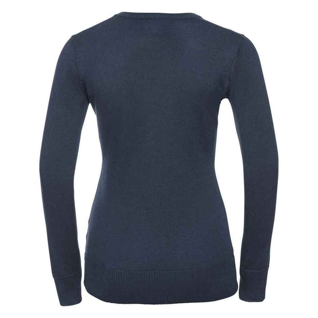 French Navy - Back - Russell Collection Womens-Ladies Marl V Neck Sweatshirt