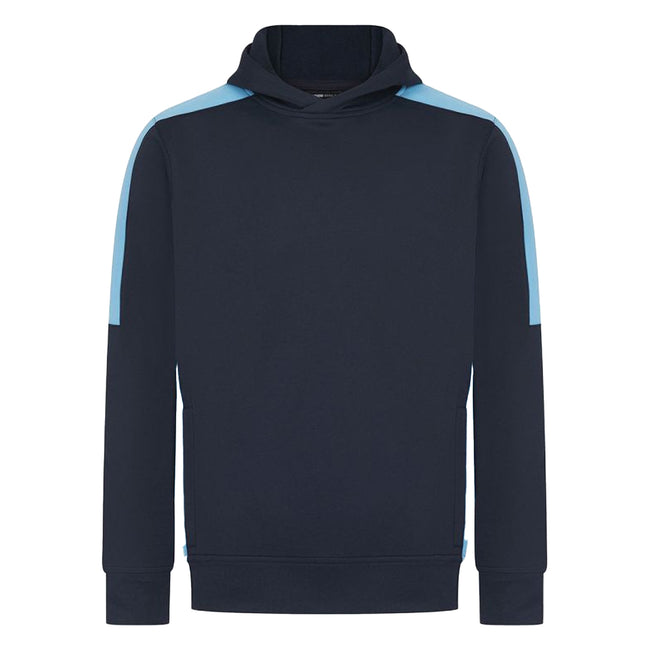 Navy-Sky Blue - Front - Finden & Hales Unisex Adult Team Contrast Panel Hoodie
