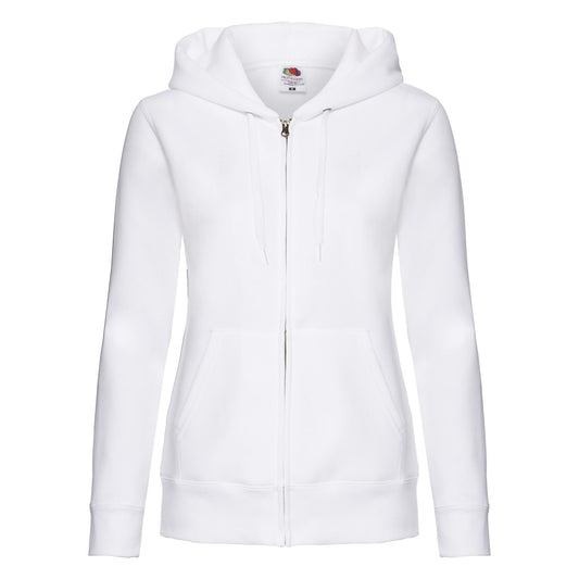 White - Front - Fruit of the Loom Womens-Ladies Premium Hooded Lady Fit Hoodie