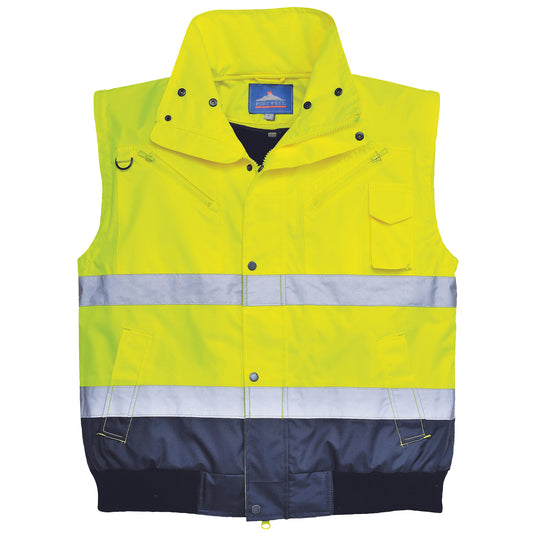 Yellow-Navy - Front - Portwest Mens 3 In 1 Hi-Vis Bomber Jacket (C465) - Workwear