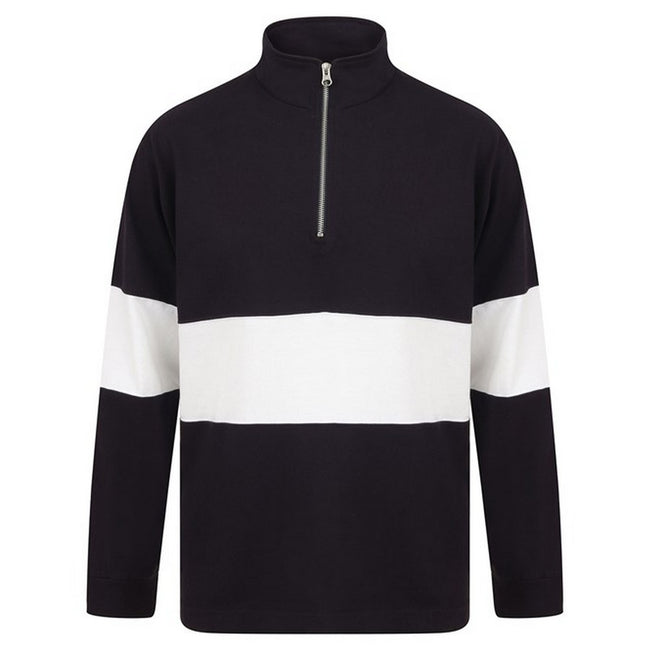 Navy-White - Front - Front Row Unisex Adult Panelled Quarter Zip Jumper