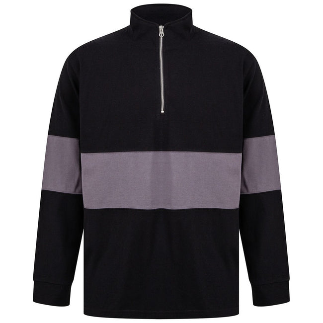 Black-Charcoal - Front - Front Row Unisex Adult Panelled Quarter Zip Jumper