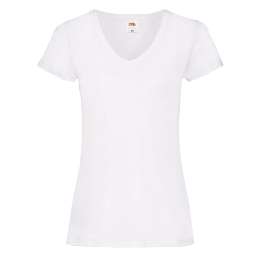 White - Front - Fruit of the Loom Womens-Ladies Valueweight V Neck Lady Fit T-Shirt