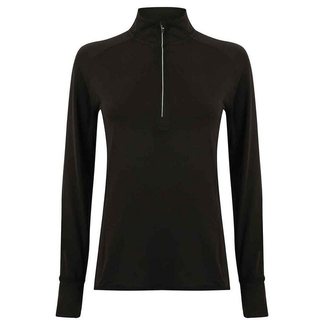 Black - Front - Tombo Womens-Ladies Performance Quarter Zip Long-Sleeved Top