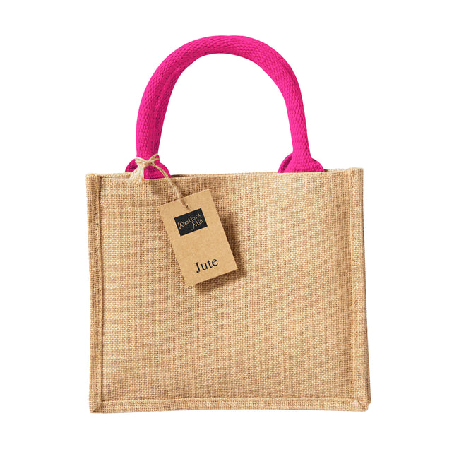 Natural-Fuchsia - Front - Westford Mill Mini Jute Gift Bag