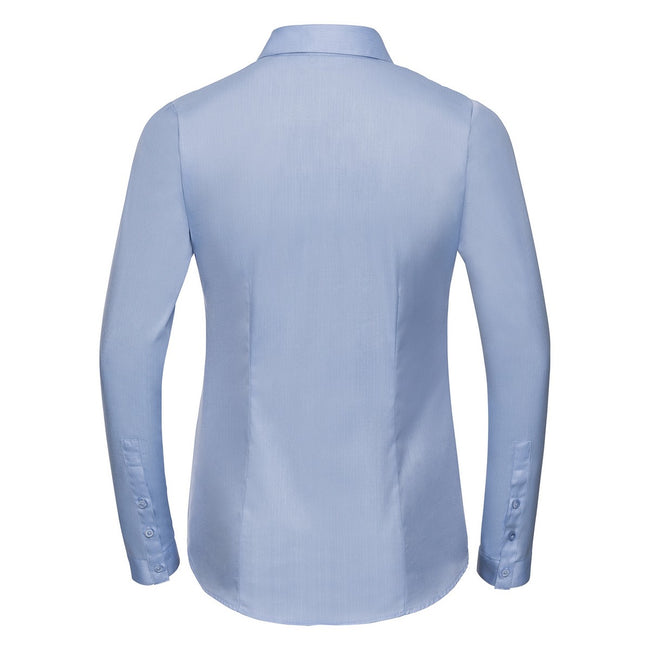 Light Blue - Back - Russell Collection Womens-Ladies Herringbone Long-Sleeved Shirt