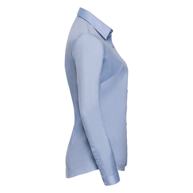Light Blue - Side - Russell Collection Womens-Ladies Herringbone Long-Sleeved Shirt