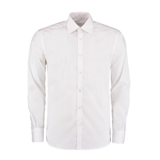 White - Front - Kustom Kit Mens Slim Long-Sleeved Business Shirt