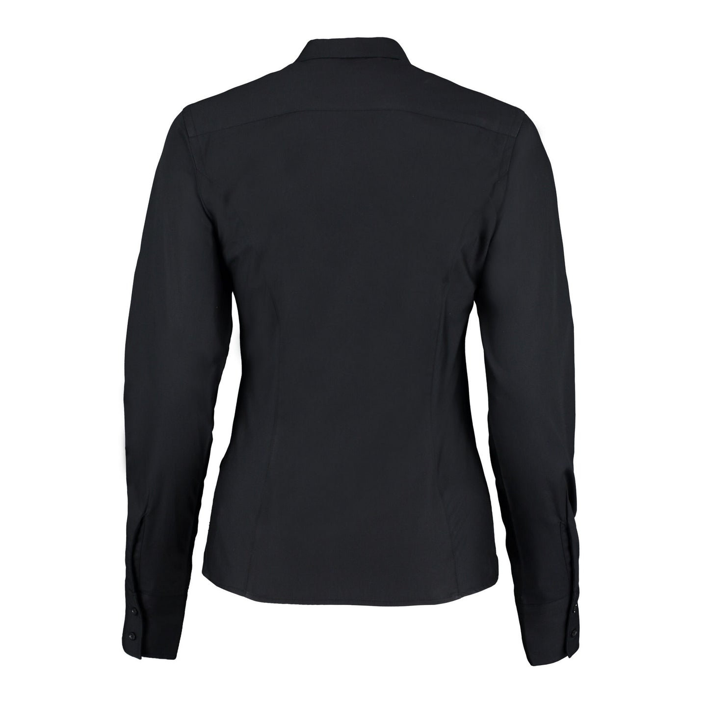 Black - Back - Kustom Kit Womens-Ladies City Business Plain Tailored Long-Sleeved Blouse