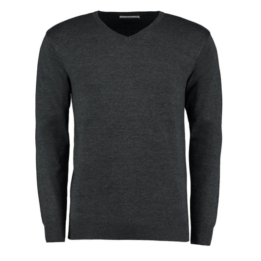 Graphite - Front - Kustom Kit Mens Arundel V Neck Long-Sleeved Jumper