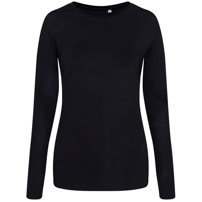 Solid Black - Front - Awdis Womens-Ladies Triblend Long-Sleeved T-Shirt