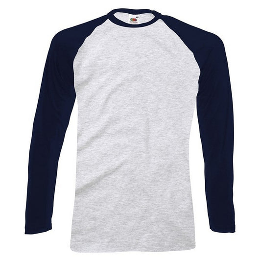 Grey-Deep Navy - Front - Fruit Of The Loom Mens Long-Sleeved Baseball T-Shirt