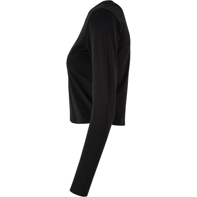 Black - Side - Build Your Brand Womens-Ladies Long-Sleeved Crop Top