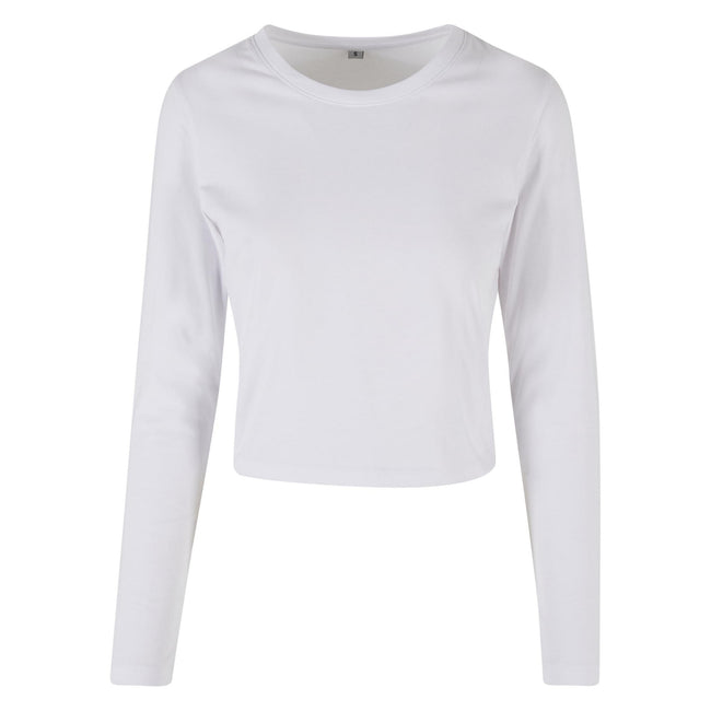 White - Front - Build Your Brand Womens-Ladies Long-Sleeved Crop Top