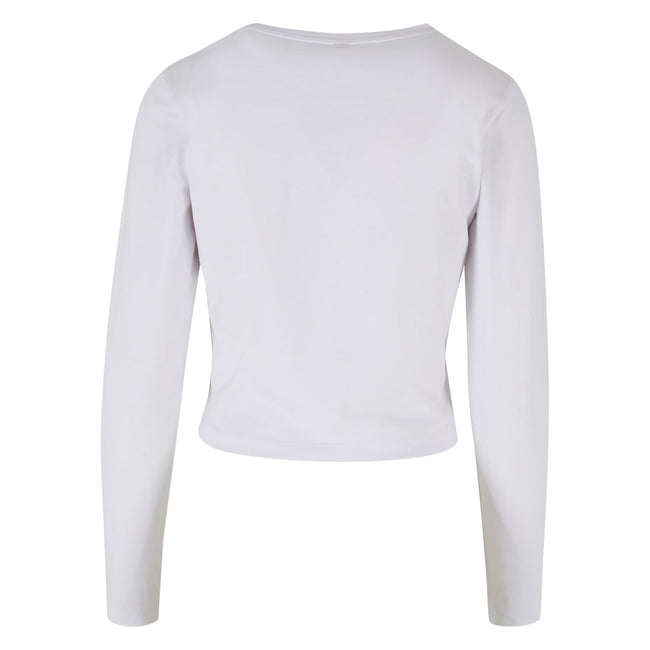 White - Back - Build Your Brand Womens-Ladies Long-Sleeved Crop Top