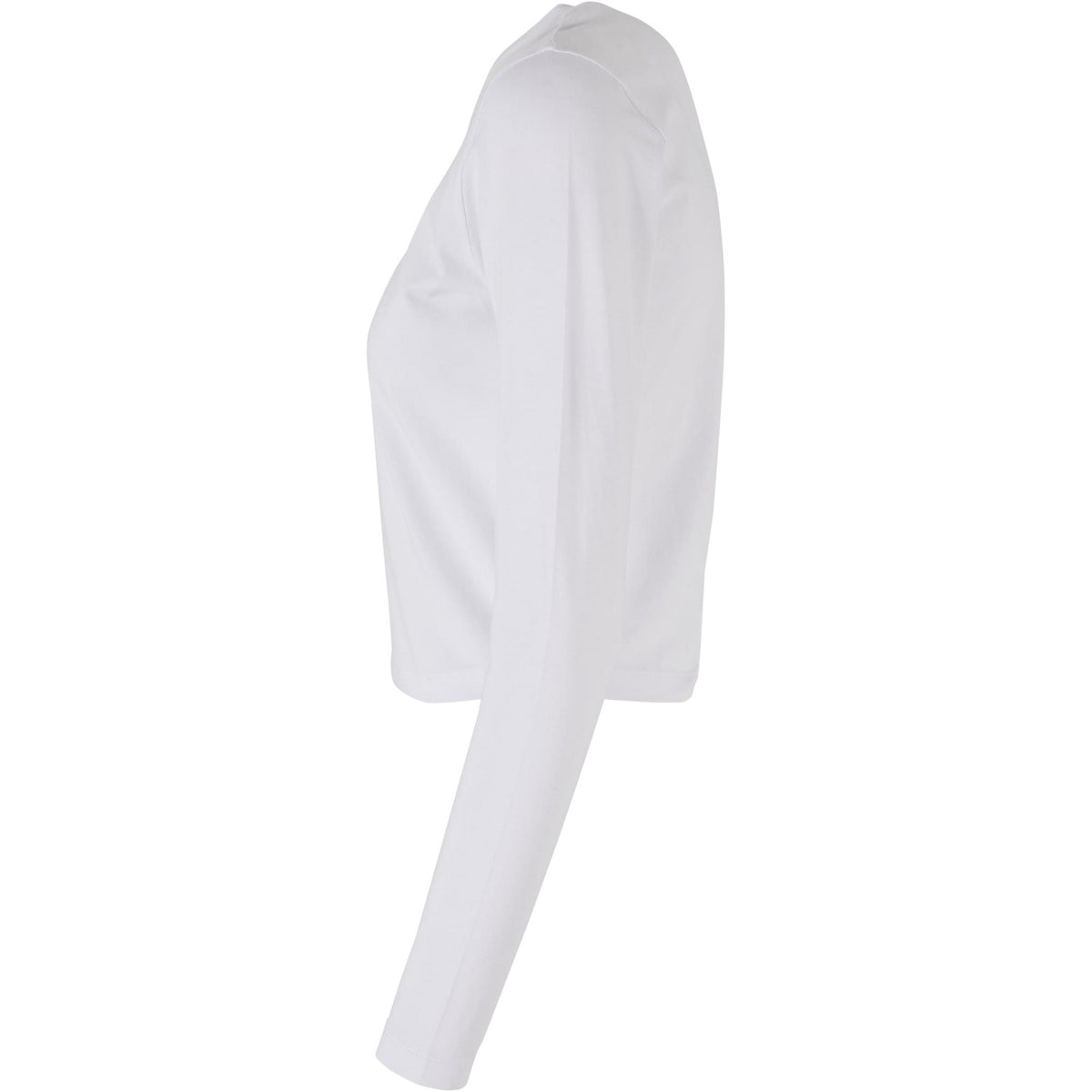 White - Side - Build Your Brand Womens-Ladies Long-Sleeved Crop Top