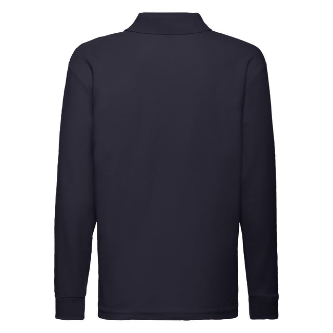Deep Navy - Back - Fruit of the Loom Childrens-Kids Long-Sleeved Polo Shirt