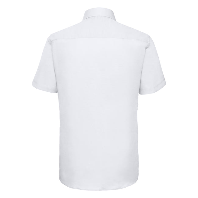White - Back - Russell Collection Mens Plain Oxford Easy-Care Short-Sleeved Shirt