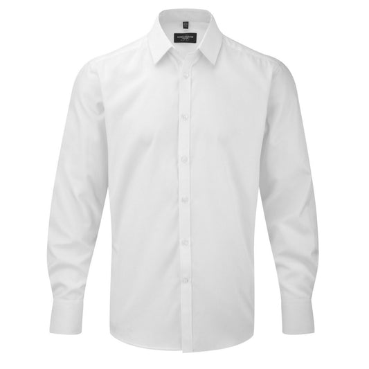 White - Front - Russell Collection Mens Herringbone Long-Sleeved Formal Shirt