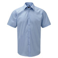 Light Blue - Front - Russell Collection Mens Herringbone Short-Sleeved Shirt