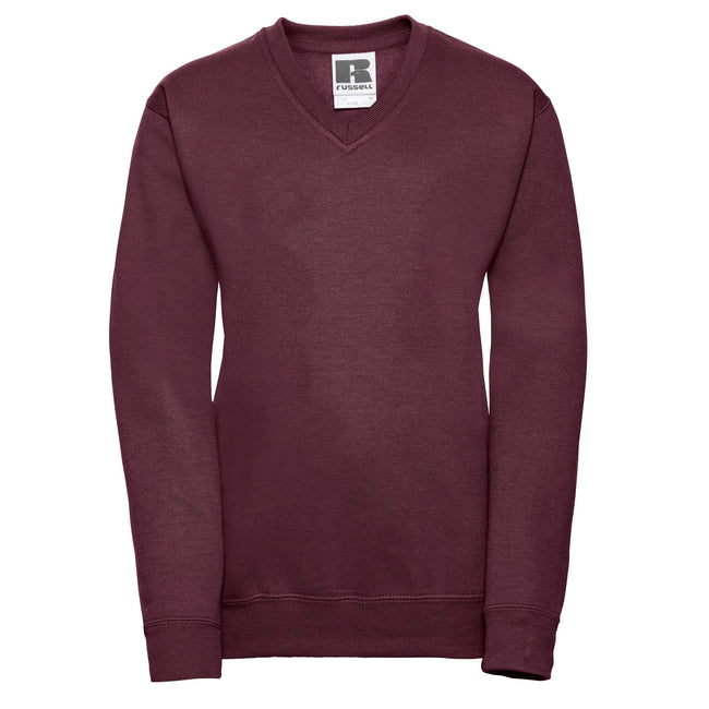 Burgundy - Front - Russell Collection Childrens-Kids V Neck Sweatshirt
