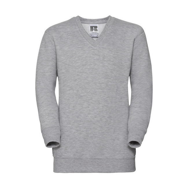 Light Oxford - Front - Russell Collection Childrens-Kids V Neck Sweatshirt