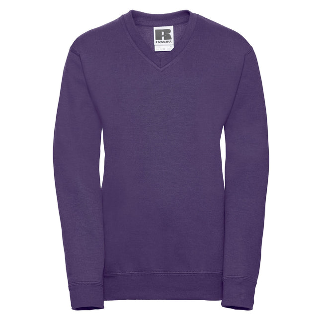Purple - Front - Russell Collection Childrens-Kids V Neck Sweatshirt