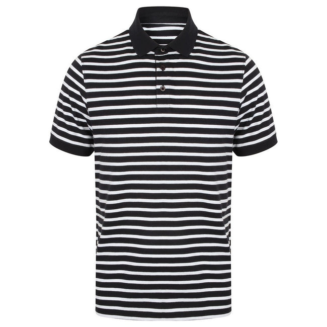 Navy-White - Front - Front Row Unisex Adult Striped Jersey Polo Shirt