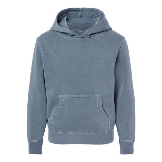 Pigment Slate Blue - Front - Independent Trading Co. Youth Midweight Pigment-Dyed Hooded Sweatshirt