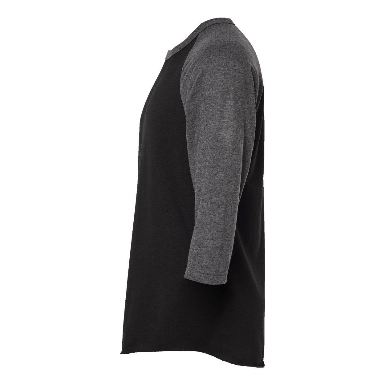 Black- Heather Charcoal - Side - Tultex Unisex Fine Jersey Raglan T-Shirt
