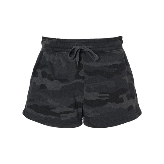Black Camo Heather - Front - Independent Trading Co. Womens Lightweight California Wave Wash Sweatshorts