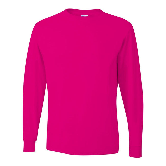 Cyber Pink - Front - JERZEES Dri-Power Long Sleeve 50-50 T-Shirt