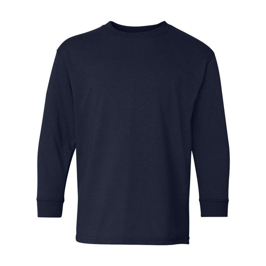 Navy - Front - Gildan Heavy Cotton Youth Long Sleeve T-Shirt
