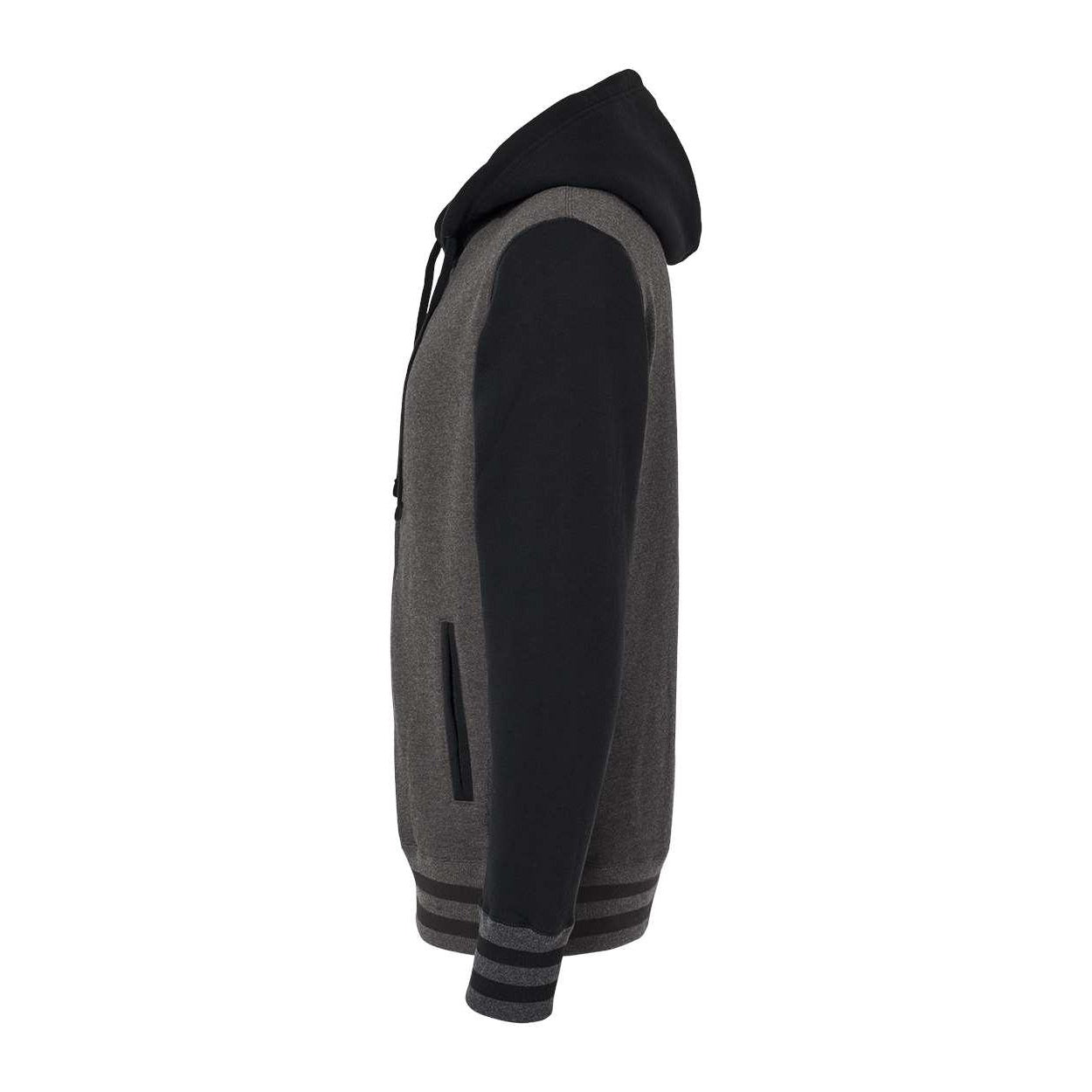 Charcoal Heather- Black - Side - Independent Trading Co. Heavyweight Varsity Full-Zip Hooded Sweatshirt