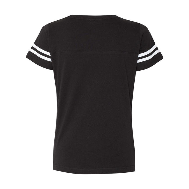Black Solid- White - Back - LAT Women's Football V-Neck Fine Jersey Tee