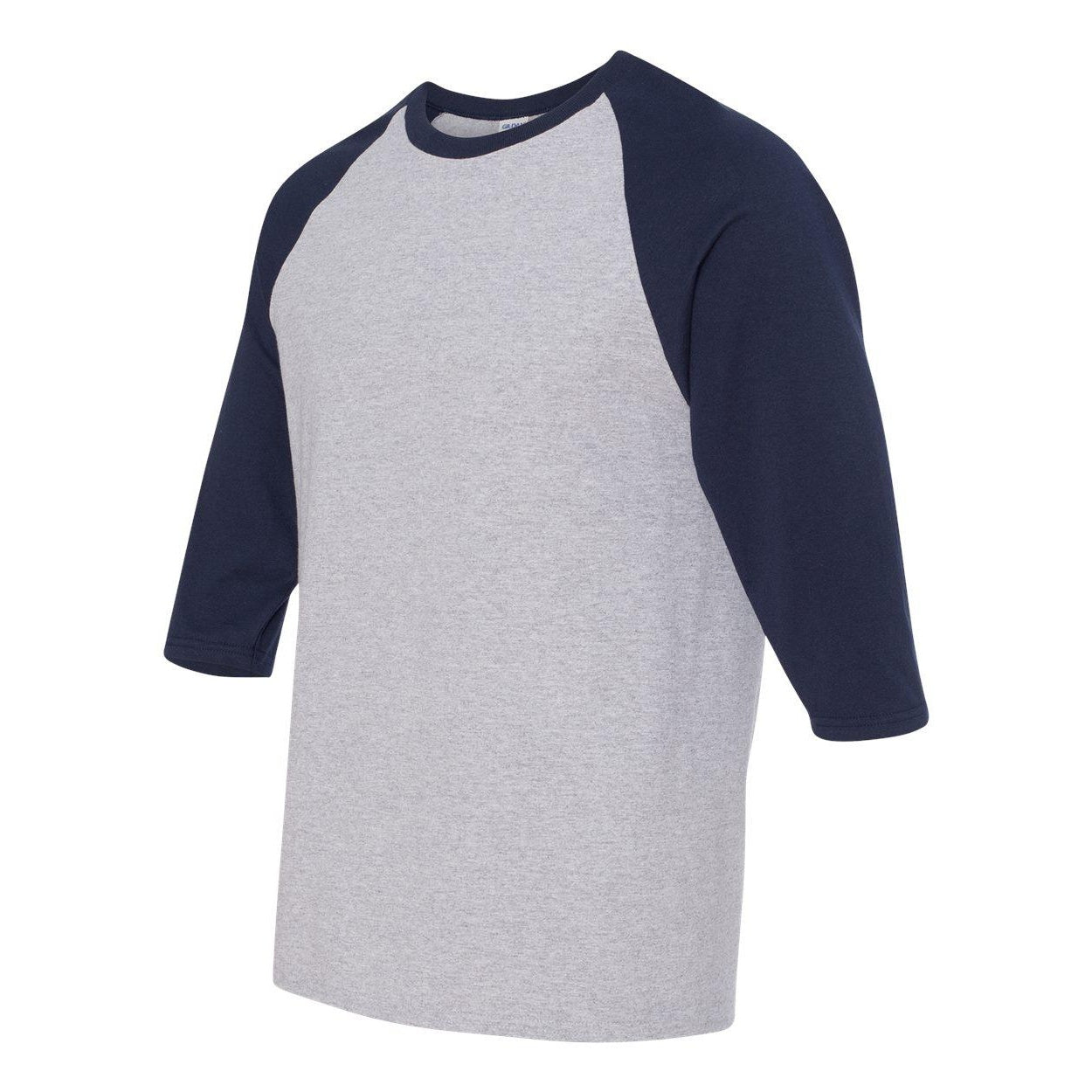 Sport Grey- Navy - Side - Gildan Heavy Cotton Raglan Three-Quarter Sleeve T-Shirt