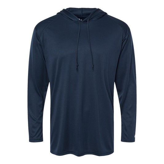 Navy - Front - Badger B-Core Hooded Long Sleeve T-Shirt