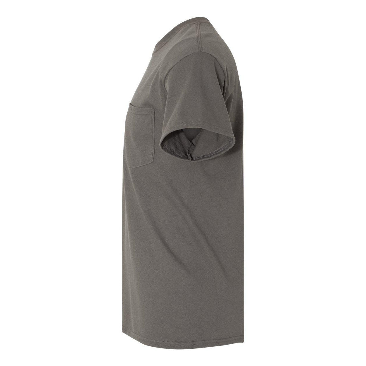 Charcoal - Side - Gildan Heavy Cotton Pocket T-Shirt