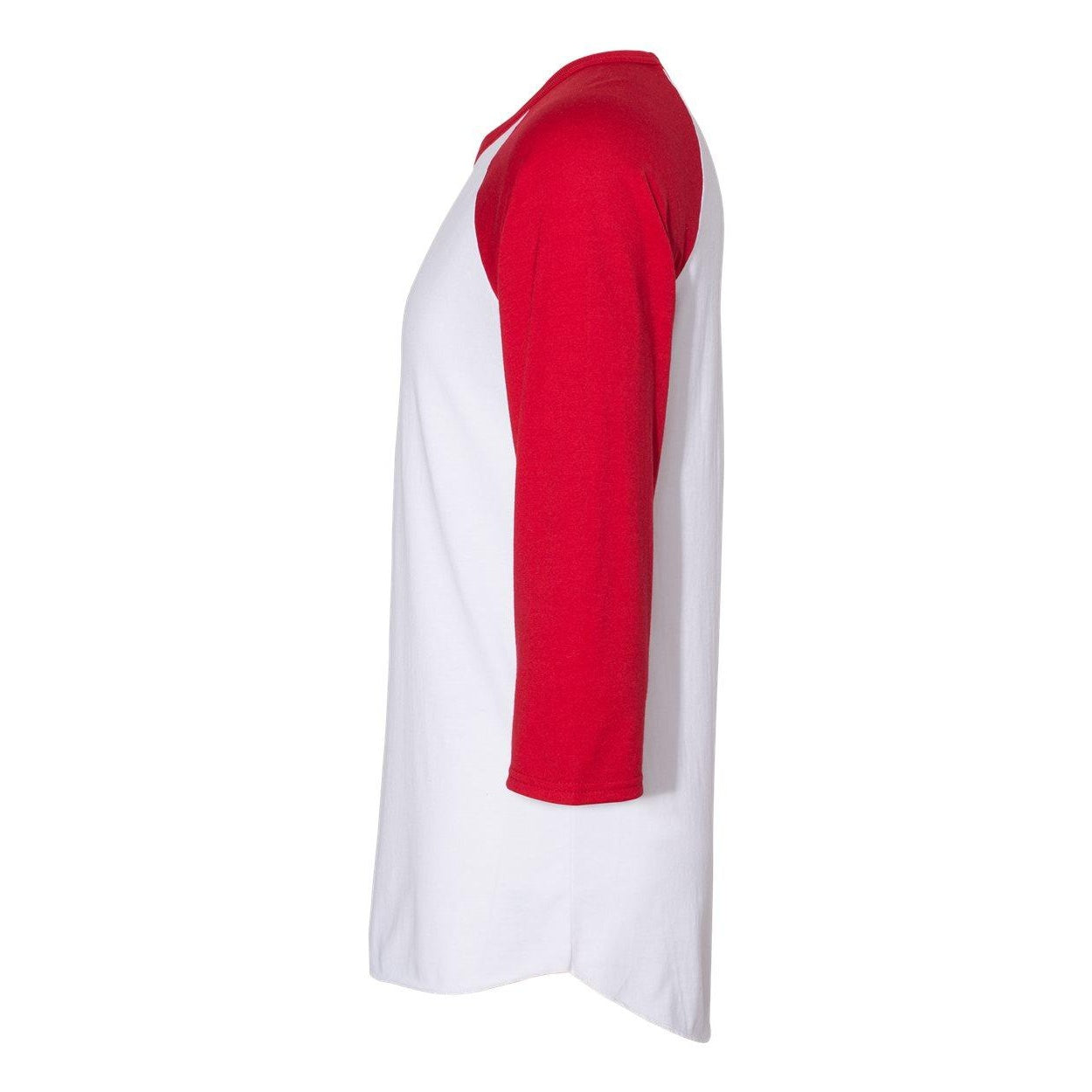 White- True Red - Side - JERZEES Premium Blend Ringspun Three-Quarter Sleeve Raglan Baseball T-Shirt