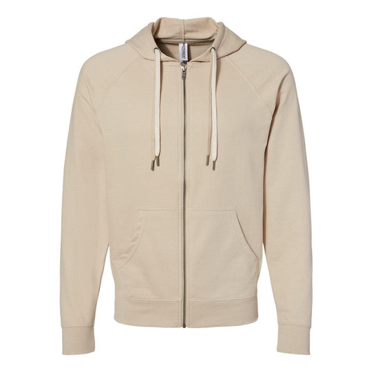 Sand - Front - Independent Trading Co. Icon Lightweight Loopback Terry Full-Zip Hooded Sweatshirt