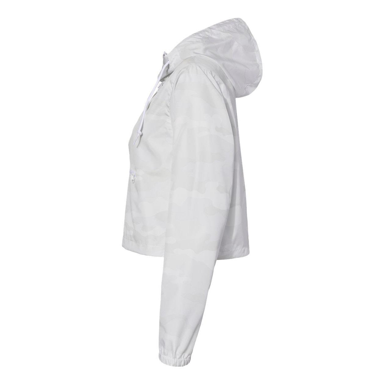 White Camo - Side - Independent Trading Co. Women's Lightweight Quarter-Zip Pullover Crop Windbreaker