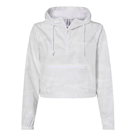 White Camo - Front - Independent Trading Co. Women's Lightweight Quarter-Zip Pullover Crop Windbreaker