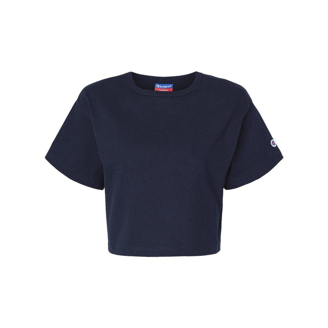 Navy - Front - Champion Women's Heritage Jersey Crop T-Shirt