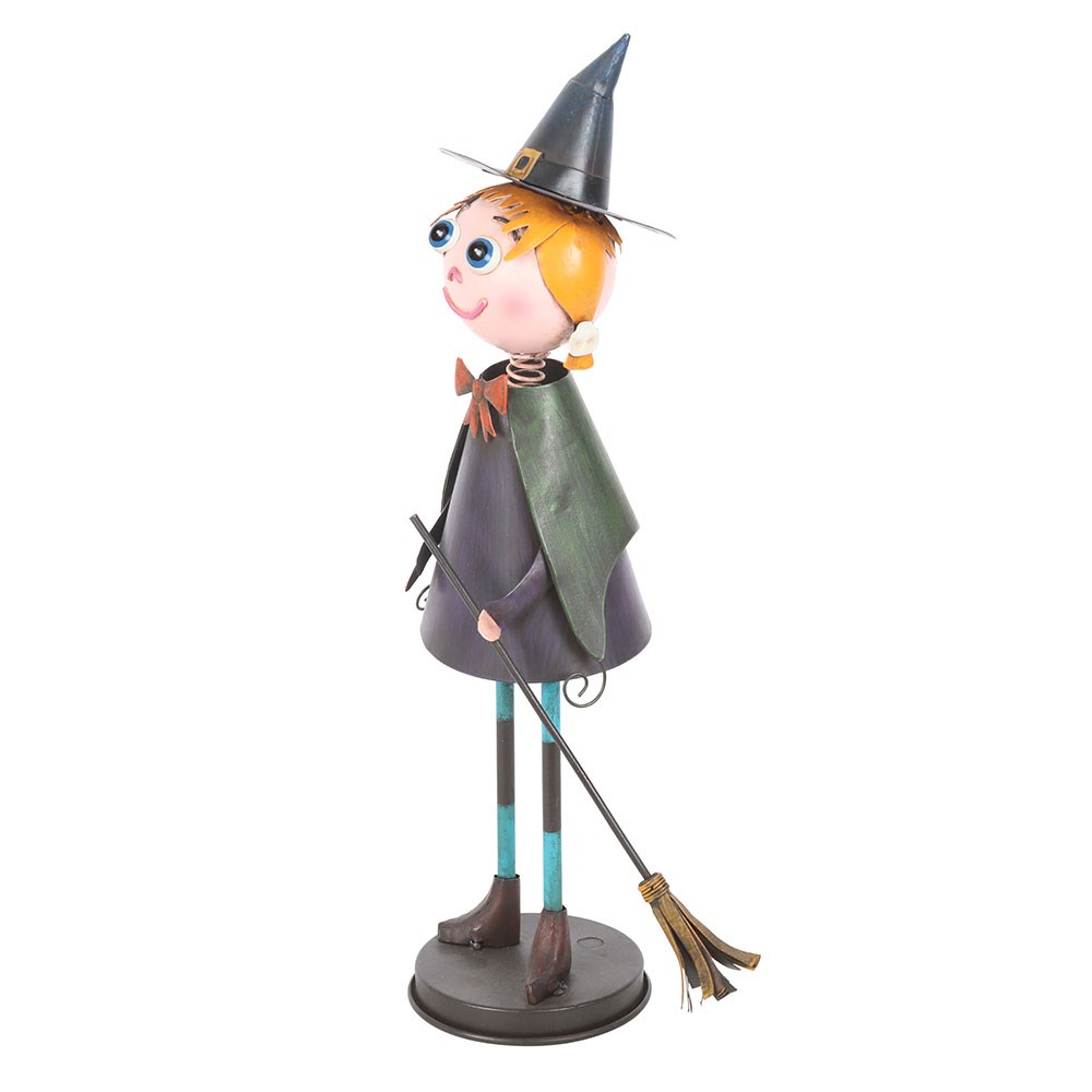 Multicoloured - Side - Something Different Metal Witch With Broom Ornament