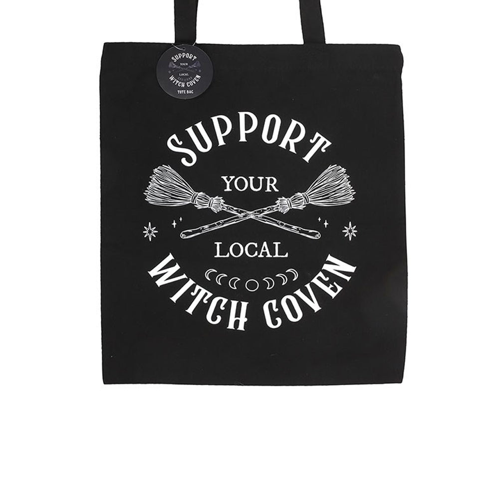 Black-White - Side - Something Different Support Your Local Witch Coven Polycotton Tote Bag