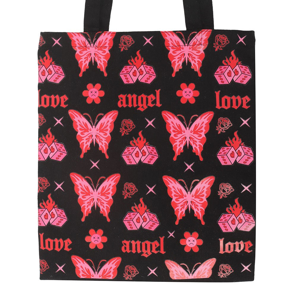 Black-Pink - Side - Something Different Butterfly Polycotton Tote Bag